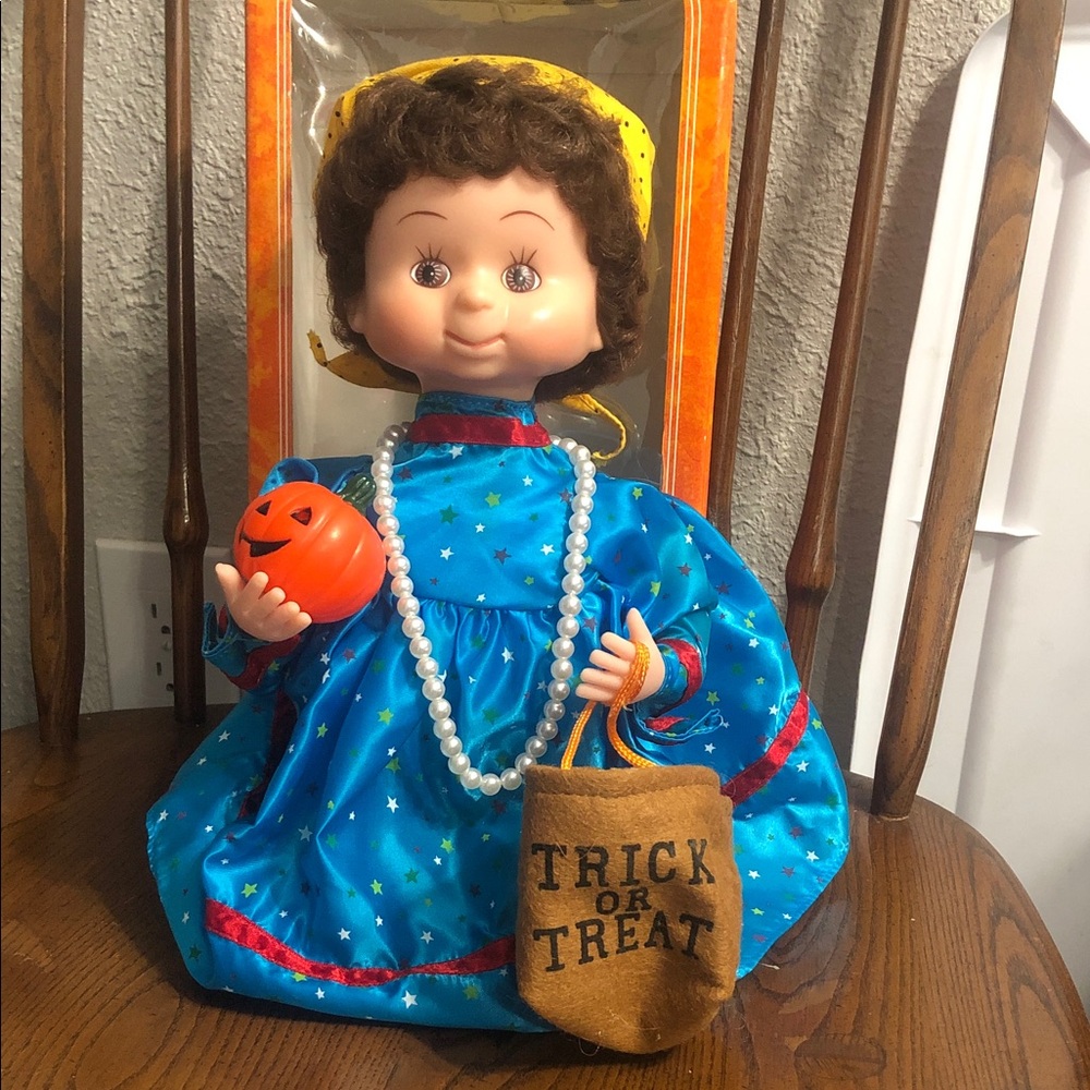 Kids Halloween Doll in Bright Blue Star Dress with Yellow Headscarf